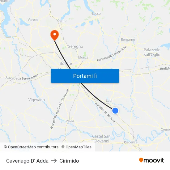 Cavenago D' Adda to Cirimido map