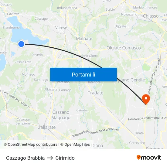 Cazzago Brabbia to Cirimido map