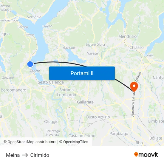 Meina to Cirimido map