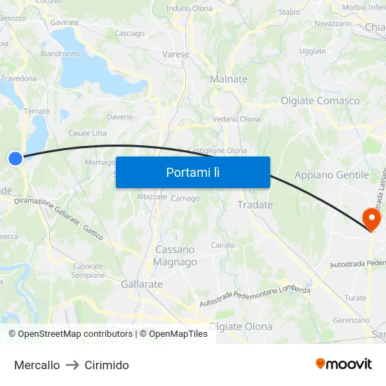 Mercallo to Cirimido map