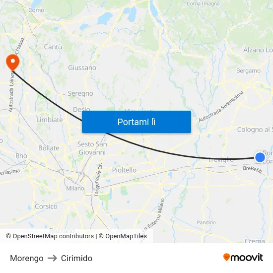 Morengo to Cirimido map