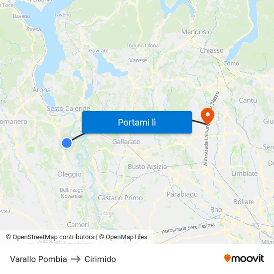 Varallo Pombia to Cirimido map