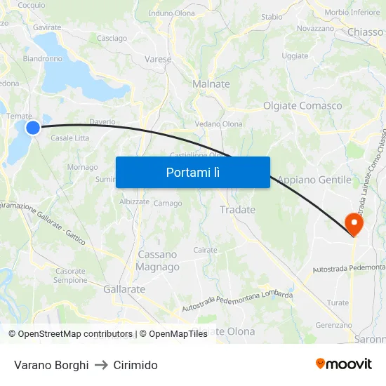 Varano Borghi to Cirimido map