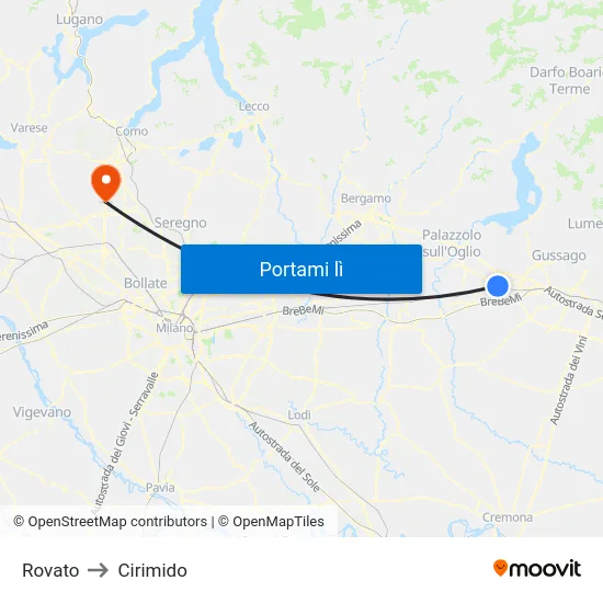 Rovato to Cirimido map