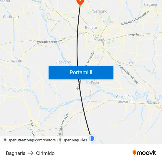 Bagnaria to Cirimido map