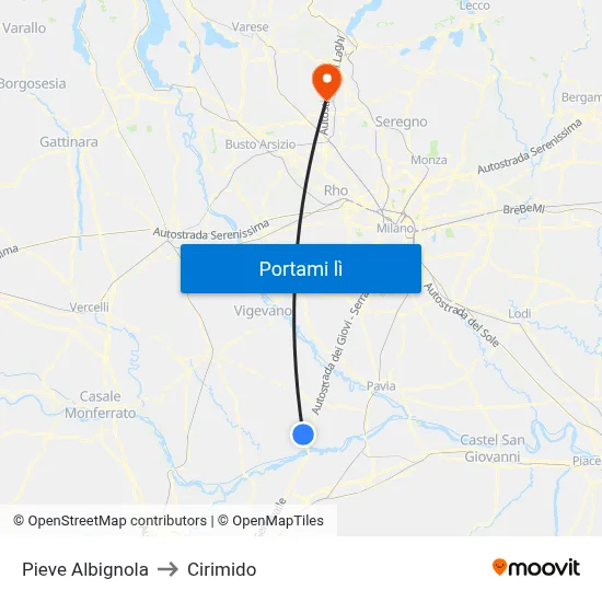 Pieve Albignola to Cirimido map