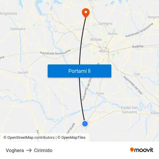 Voghera to Cirimido map