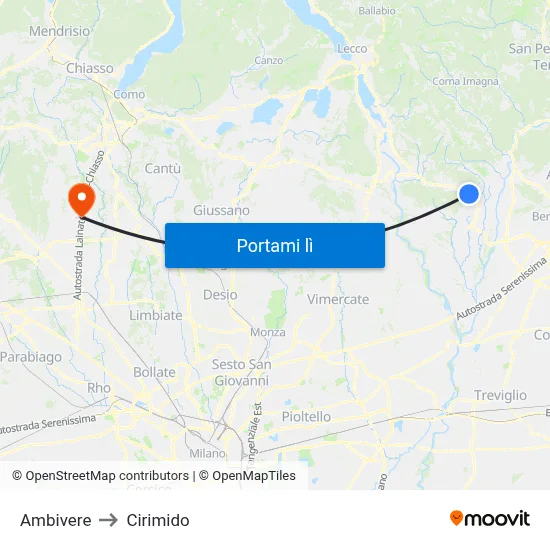 Ambivere to Cirimido map