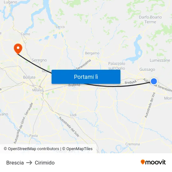 Brescia to Cirimido map