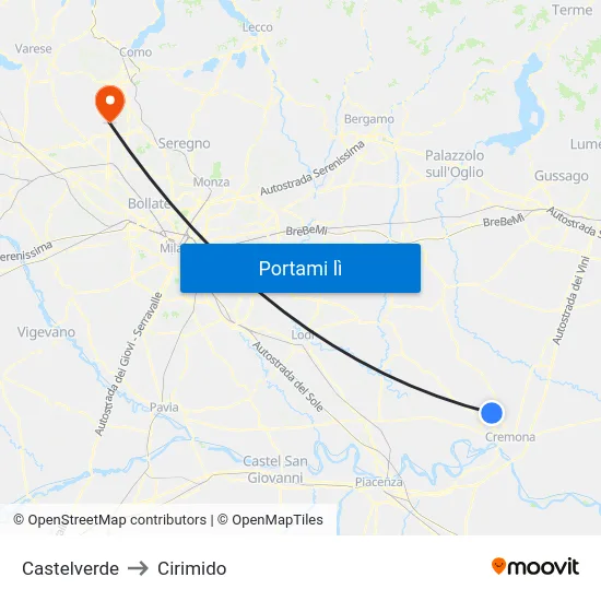 Castelverde to Cirimido map