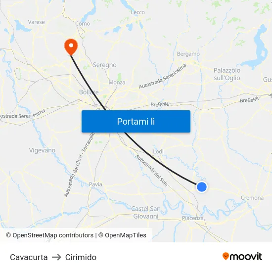 Cavacurta to Cirimido map