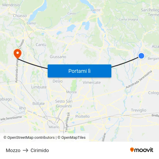 Mozzo to Cirimido map