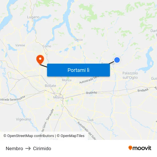 Nembro to Cirimido map