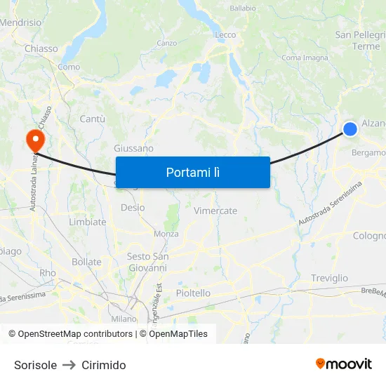 Sorisole to Cirimido map