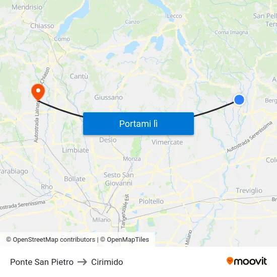 Ponte San Pietro to Cirimido map