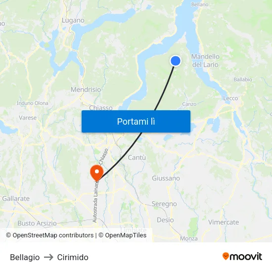 Bellagio to Cirimido map