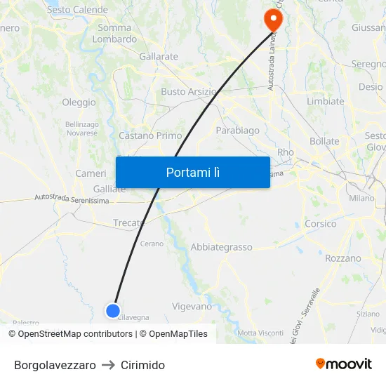 Borgolavezzaro to Cirimido map