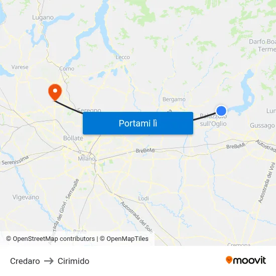 Credaro to Cirimido map