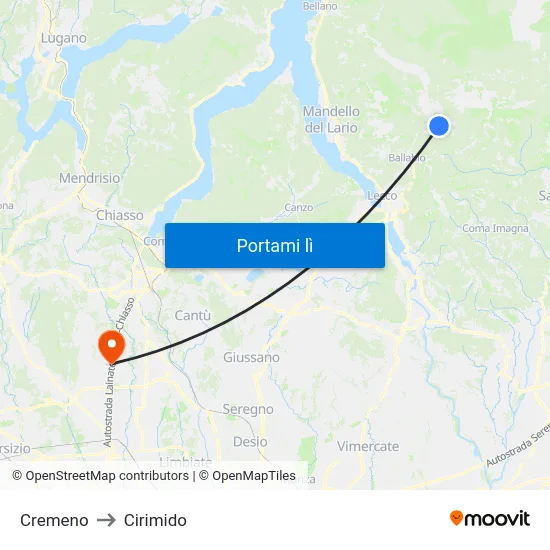 Cremeno to Cirimido map
