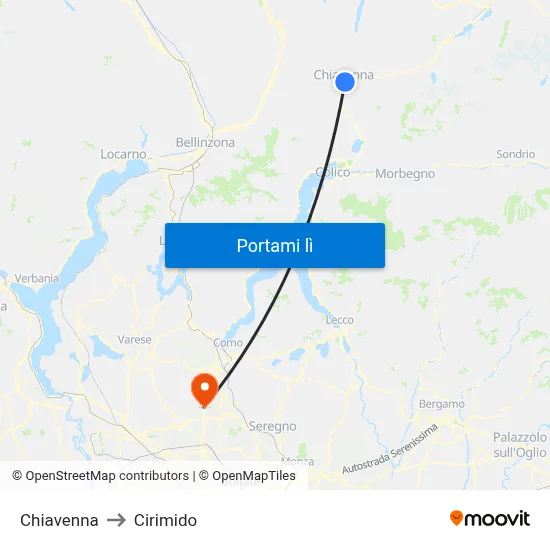 Chiavenna to Cirimido map