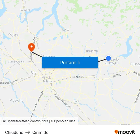 Chiuduno to Cirimido map