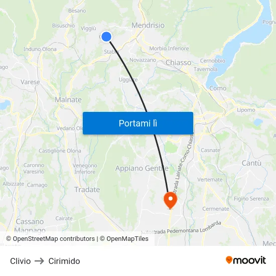 Clivio to Cirimido map