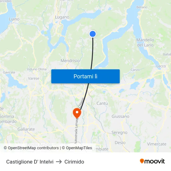 Castiglione D' Intelvi to Cirimido map
