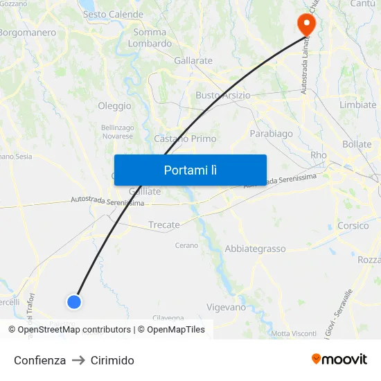 Confienza to Cirimido map