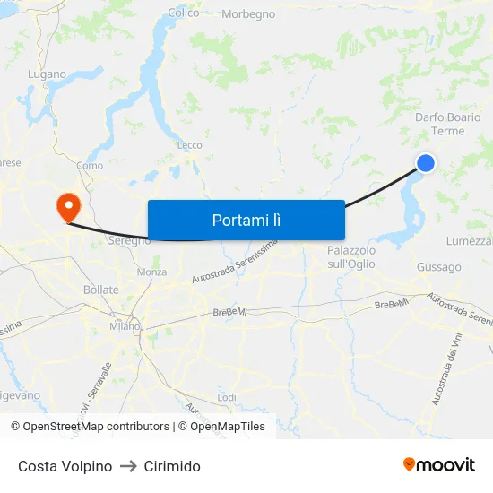 Costa Volpino to Cirimido map