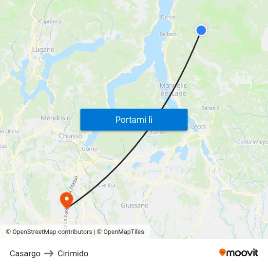 Casargo to Cirimido map