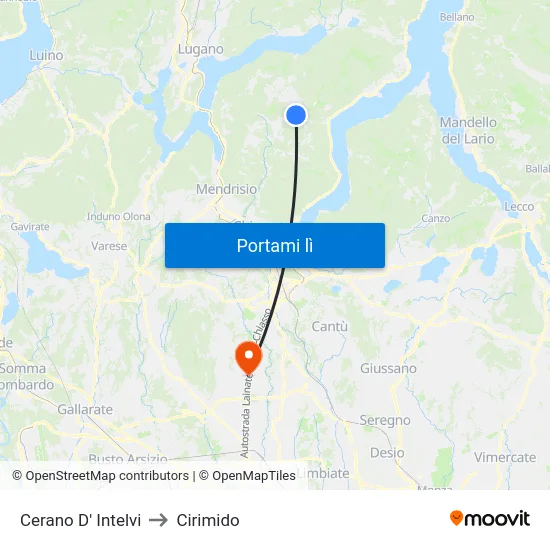 Cerano D' Intelvi to Cirimido map