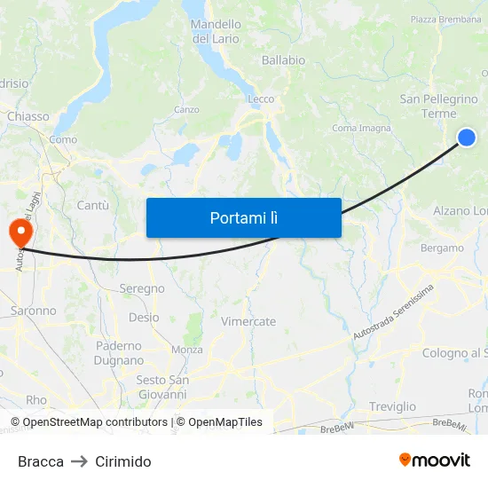Bracca to Cirimido map