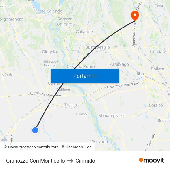 Granozzo Con Monticello to Cirimido map