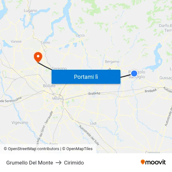 Grumello Del Monte to Cirimido map