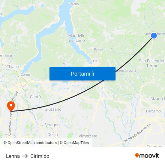 Lenna to Cirimido map