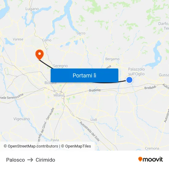 Palosco to Cirimido map