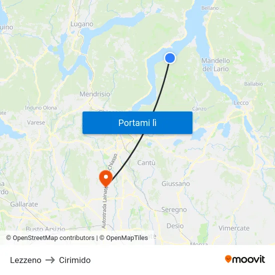 Lezzeno to Cirimido map