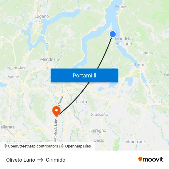 Oliveto Lario to Cirimido map