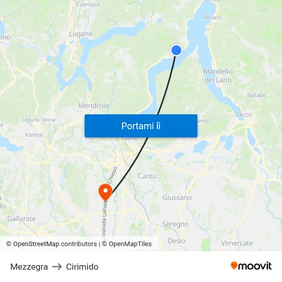 Mezzegra to Cirimido map