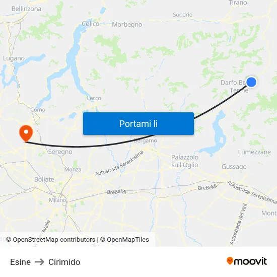 Esine to Cirimido map