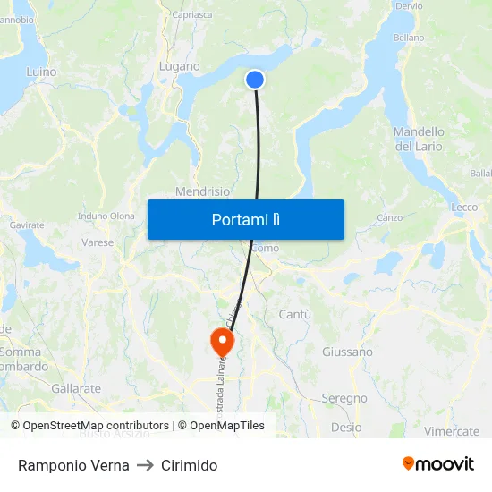 Ramponio Verna to Cirimido map