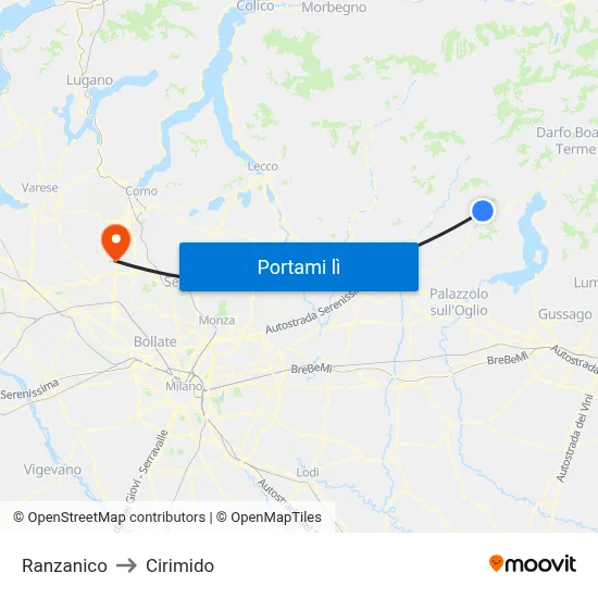 Ranzanico to Cirimido map