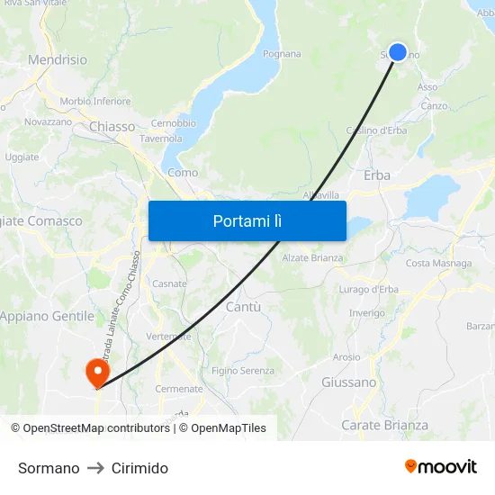 Sormano to Cirimido map
