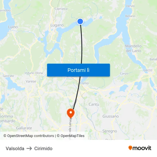 Valsolda to Cirimido map