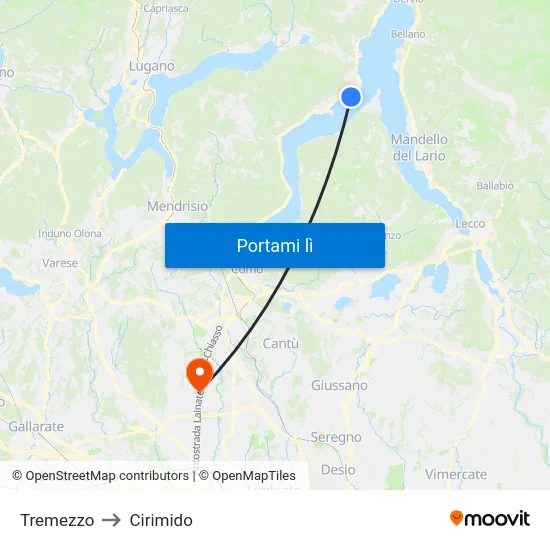Tremezzo to Cirimido map
