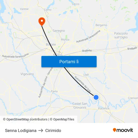 Senna Lodigiana to Cirimido map
