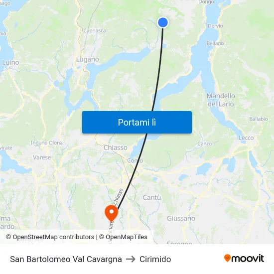 San Bartolomeo Val Cavargna to Cirimido map