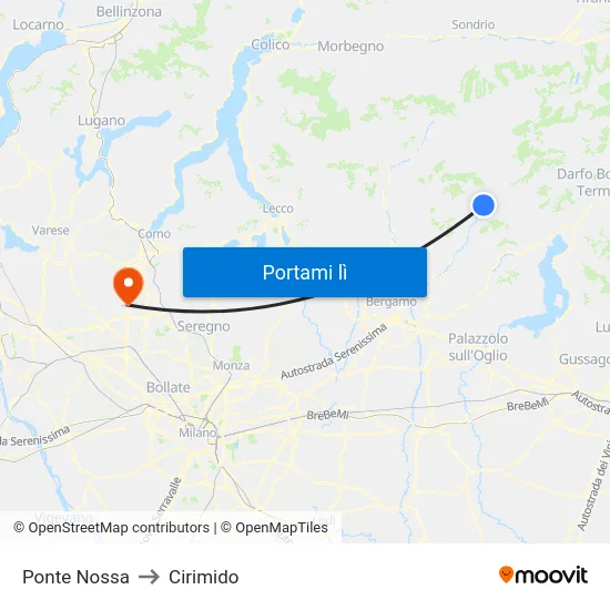 Ponte Nossa to Cirimido map