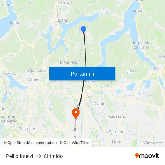 Pellio Intelvi to Cirimido map