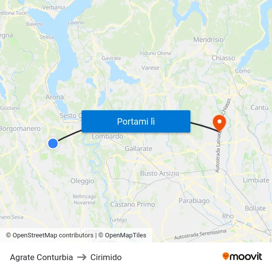 Agrate Conturbia to Cirimido map